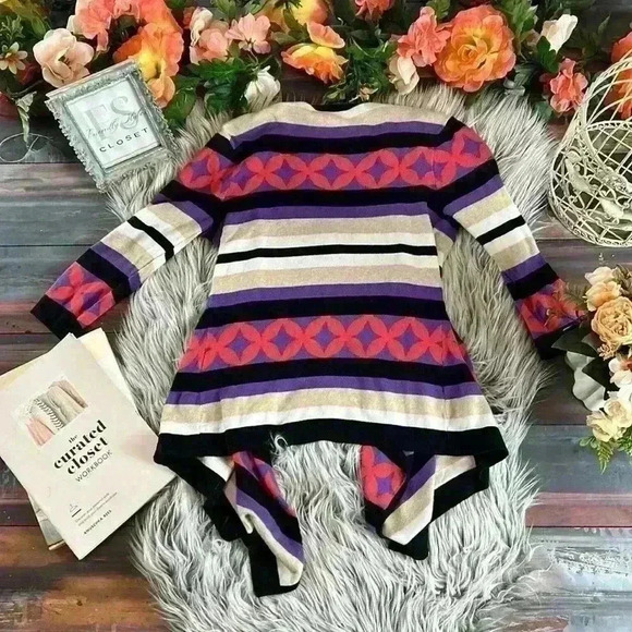 Minnie Rose 100% Cotton Patterned Cascade Waterfall Open Draped Cardigan Wrap - Picture 4 of 8